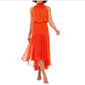 TAYLOR SLEEVELESS HALTER NECK SMOCKED FIT & FLARE MIDI DRESSED